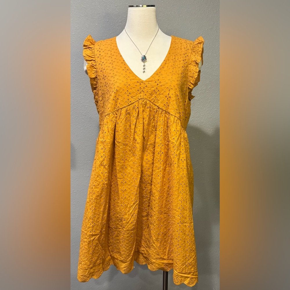 Knox Rose Eyelet Mini Dress in Mustard